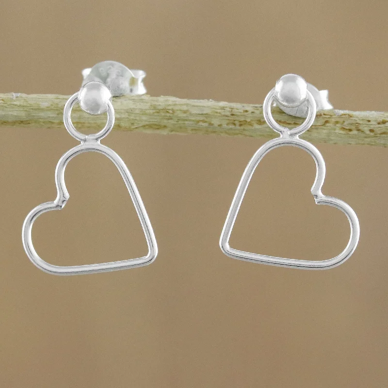 Abstract earrings for artistic style -Elegant Heart 925 Sterling Silver Heart Shaped Frame Earrings