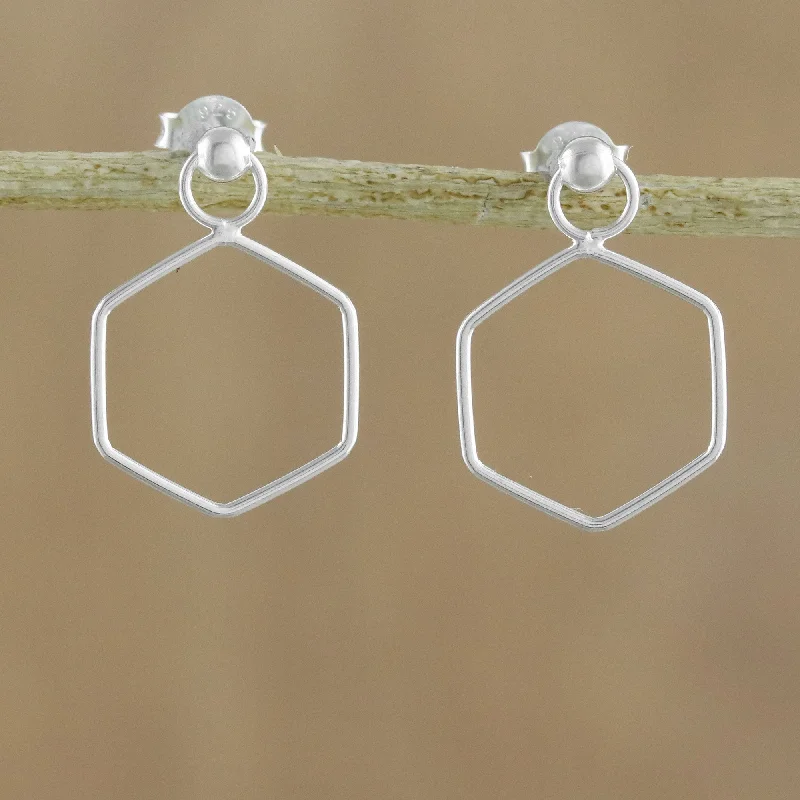 Custom designed earrings for personal touch -Elegant Hexagon 925 Sterling Silver Hexagon Shaped Frame Earrings