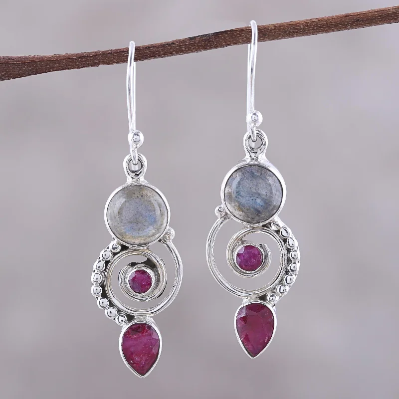 Simple drop earrings for everyday elegance -Elegant Labyrinth Labradorite and Agate Dangle Earrings from India