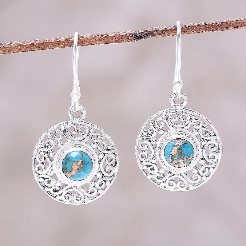 Fashionable ear cuffs for unique touch -Elegant Sea Composite Turquoise Sterling Silver Round Dangle Earrings