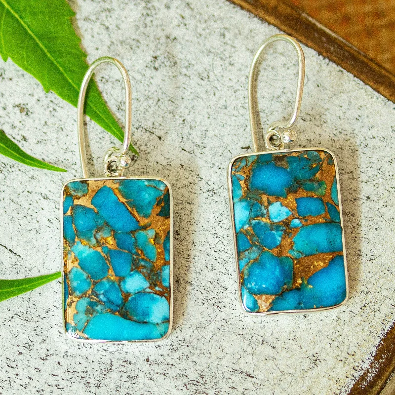 Vintage inspired earrings for women -Elegant Skies Taxco Composite Turquoise Dangle Earrings from Mexico