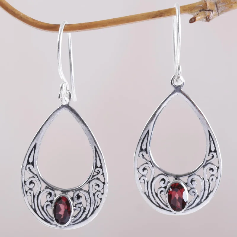 Sparkling stud earrings for brides -Elegant Tears Garnet & Silver Teardrop Earrings