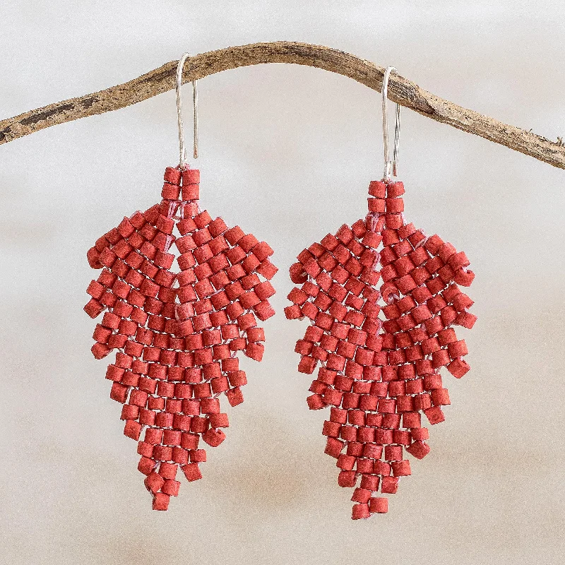 Bold geometric earrings for modern outfits -Elegant Wind in Chili Leaf-Shaped Ceramic Beaded Dangle Earrings in Chili