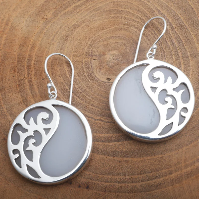 Long drop earrings for a dramatic look -Elegant Yin and Yang Sterling Silver and Resin Dangle Earrings from Bali