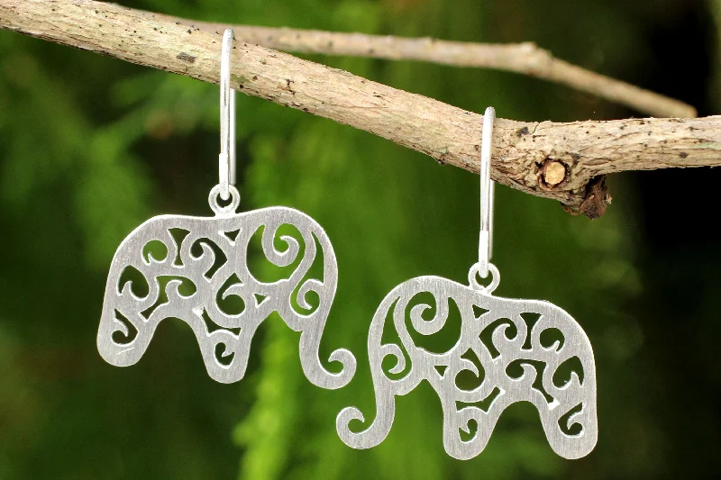 Resin earrings for lightweight wear -Elephant Arabesque Handcrafted Sterling Silver Thai Elephant Earrings