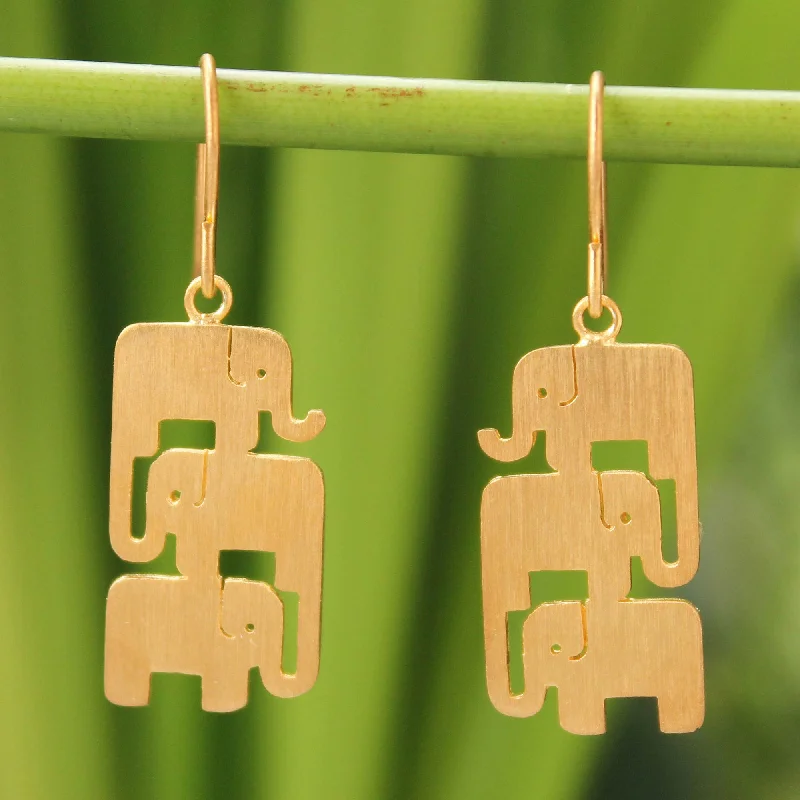 Long dangle earrings for party wear -Elephant Stack Gold Vermeil Dangle Earrings