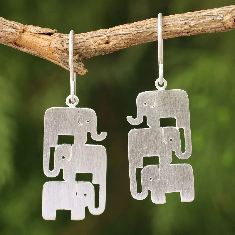 Colored stud earrings for colorful accents -Elephant Stack Sterling Silver Dangle Earrings