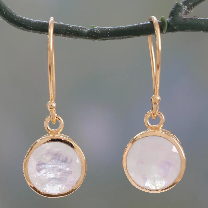 Luxury crystal earrings for women -Elite Discretion Moonstone Gold Plated Silver Dangle Earrings