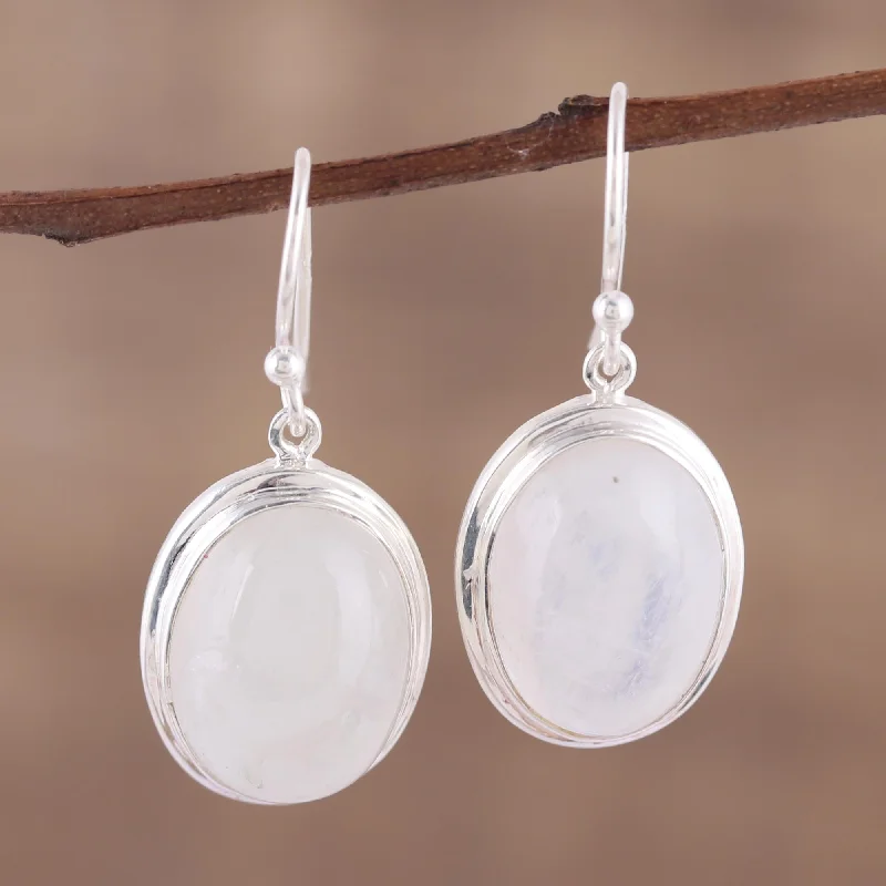 Ear jackets for trendy looks -Elusive Shimmer Classic Rainbow Moonstone and Sterling Dangle Earrings