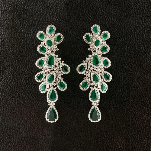 Colored gemstone earrings for women -Emerald & Diamond Chandelier Earrings