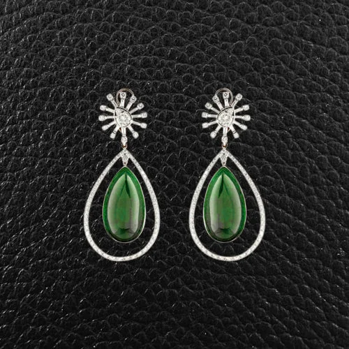 Trendy ear cuffs for fashion lovers -Emerald & Diamond Dangle Earrings