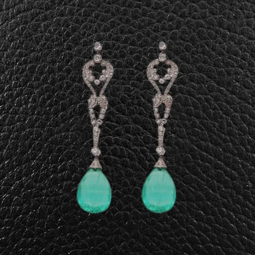 Statement earrings with crystals for added glam -Emerald & Diamond Dangle Earrings