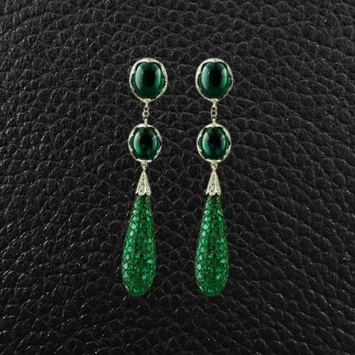 Rose gold earrings for elegant looks -Emerald & Diamond Dangle Estate Earrings