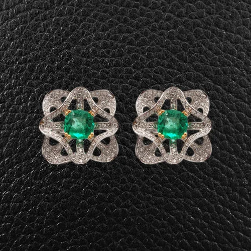 Boho style earrings for free spirits -Emerald & Diamond Earrings