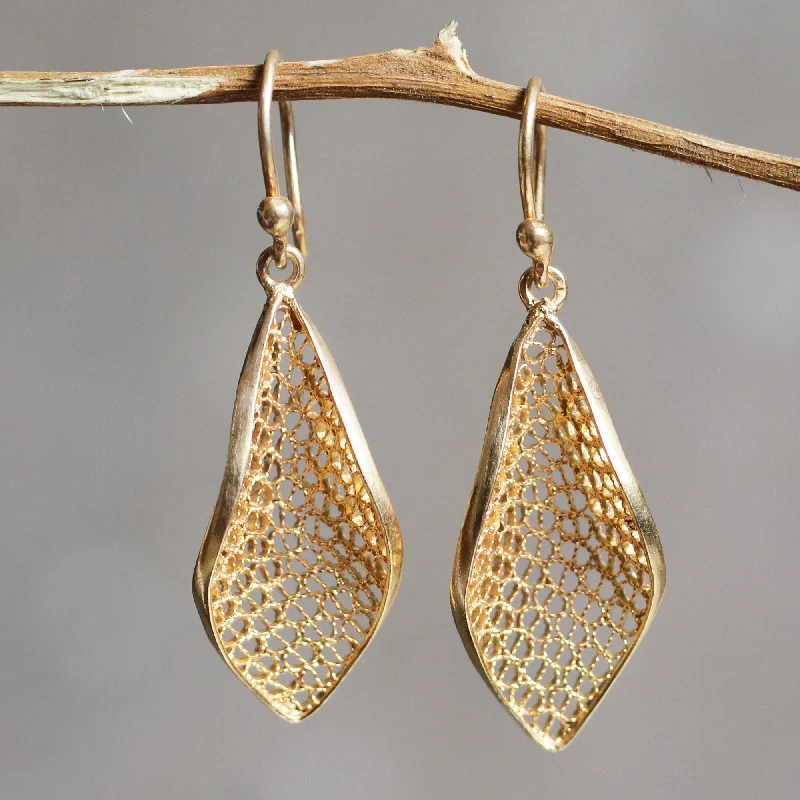 Unique asymmetric earrings for fashion-forward looks -Emerging Gold-Plated Silver Filigree Dangle Earrings