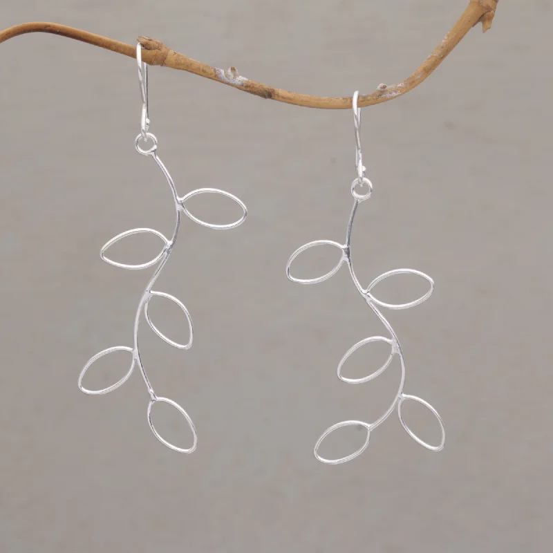 Abstract earrings for artistic style -Empty Leaf Handmade 925 Sterling Silver Leaf Dangle Earring Indonesia