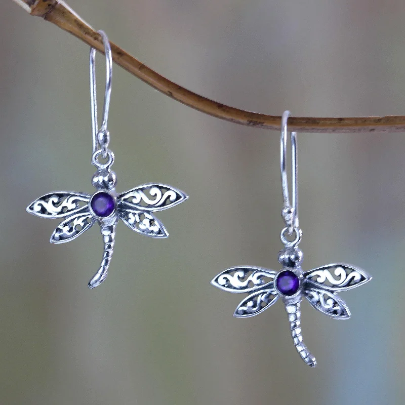 Classic hoop earrings for timeless style -Enchanted Dragonfly Sterling Silver & Amethyst Earrings