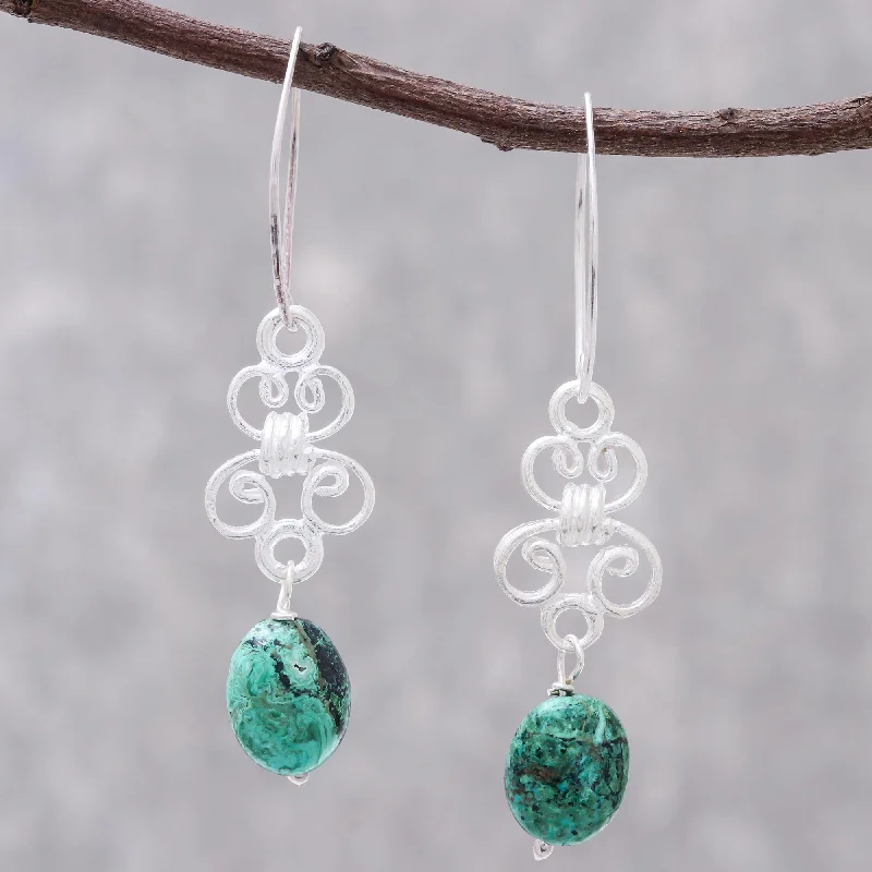 Organic design earrings for nature lovers -Enchanted Wind Elegant Malachite Dangle Earrings from Thailand