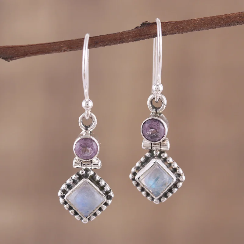 Floral stud earrings for feminine charm -Enchanting Duo Handmade Multi-Gemstone Sterling Silver Dangle Earrings