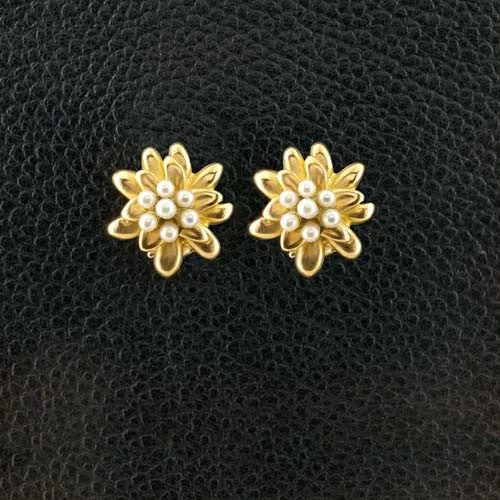 High-end luxury earrings for premium look -Gold & Pearl Flower Estate Earrings