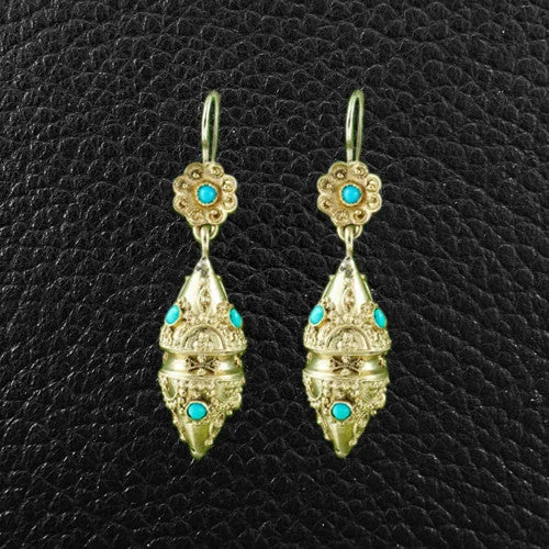 Bold statement earrings for confidence -Gold & Turquoise Etruscan Revival Earrings