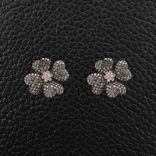 Hoop earrings for daily use -Gray & White Diamond Flower Earrings