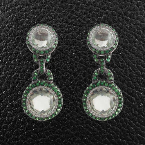 Swarovski stud earrings for sparkle -Green Garnet, Green Amethyst & Diamond Earrings