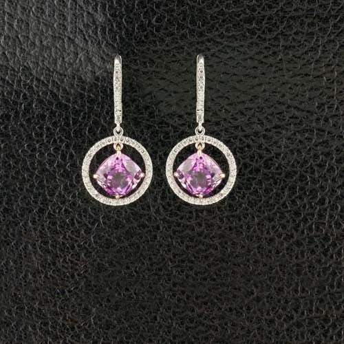 Ear cuffs with crystals for added sparkle -Kunzite & Diamond Dangle Earrings