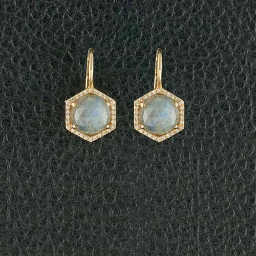 Gold plated earrings for everyday wear -Labradorite & Diamond Earrings