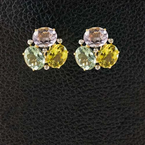 Luxe diamond drop earrings for luxury look -Multi-color Semi-Precious Gemstone & Diamond Earrings