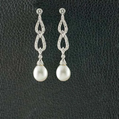 Bohemian style ear climbers for trendy look -Natural Pearl & Diamond Earrings