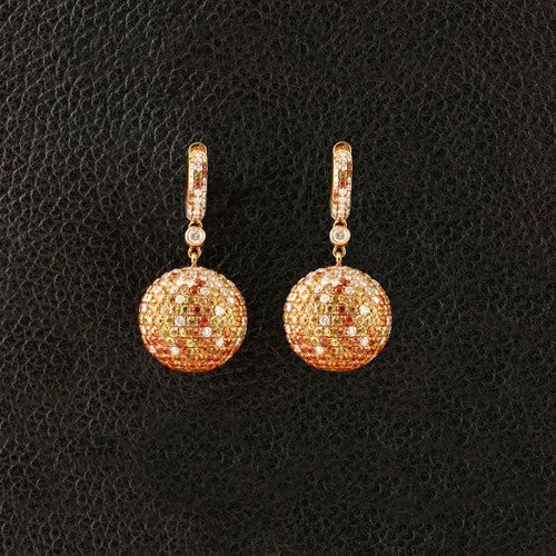 Trendy ear cuffs for fashion lovers -Orange & Yellow Sapphire Ball Earrings