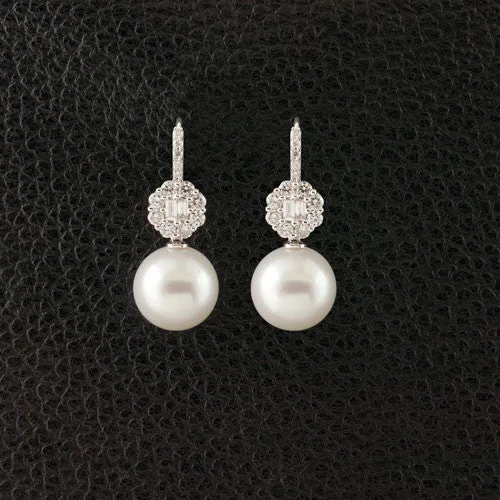 Organic design earrings for nature lovers -Pearl & Diamond Dangle Earrings