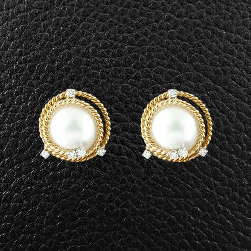 Luxury earrings for glamorous outfits -Pearl & Diamond Estate Tiffany Earrings