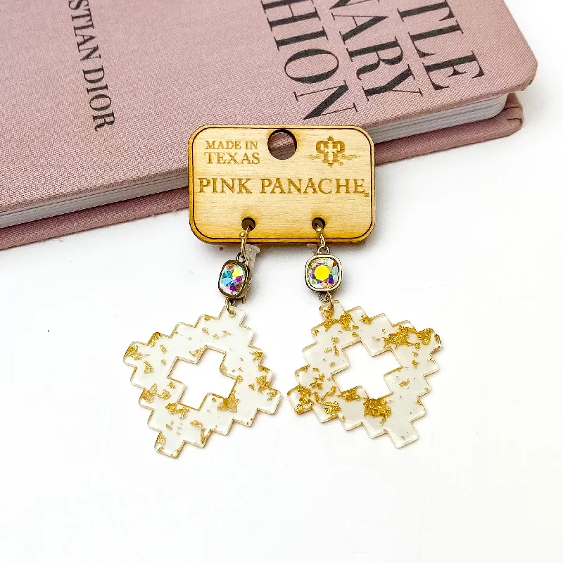 Dangle earrings for special occasions -Pink Panache | AB Cushion Cut Drop Earrings with White and Gold Acrylic Pendant