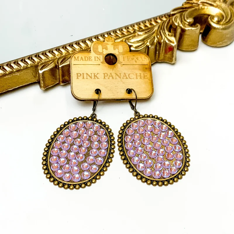 Luxury gold earrings for special occasions -Pink Panache | Bronze Tone Oval Earrings with Lavender Crystals