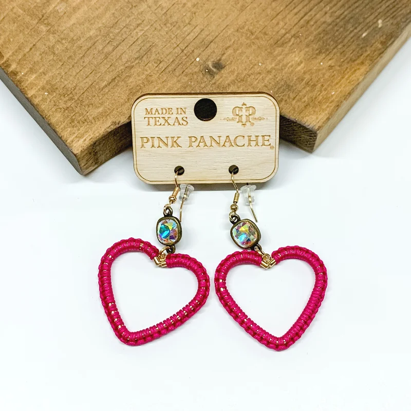 Ear cuffs with crystals for added sparkle -Pink Panache | Fuchsia Wrapped Heart Drop Earrings with AB Crystal