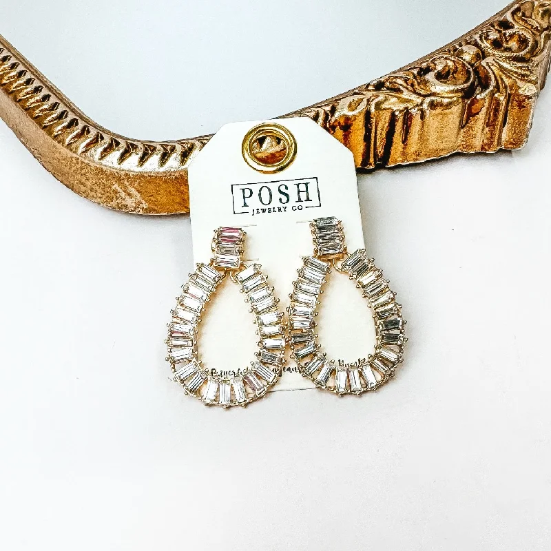 Geometric earrings for modern fashion -Posh by Pink Panache | Gold Tone Rhinestone Teardrop Earrings