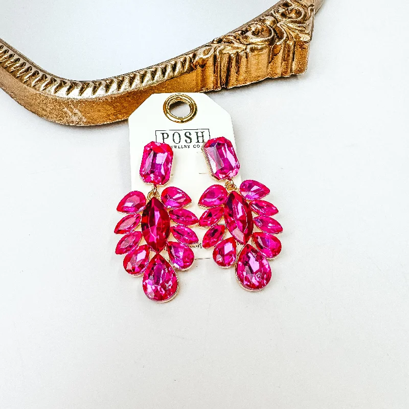 Boho style earrings for free spirits -Posh by Pink Panache | Gold Tone Crystal Teardrop Statement Earrings in Fuchsia Pink