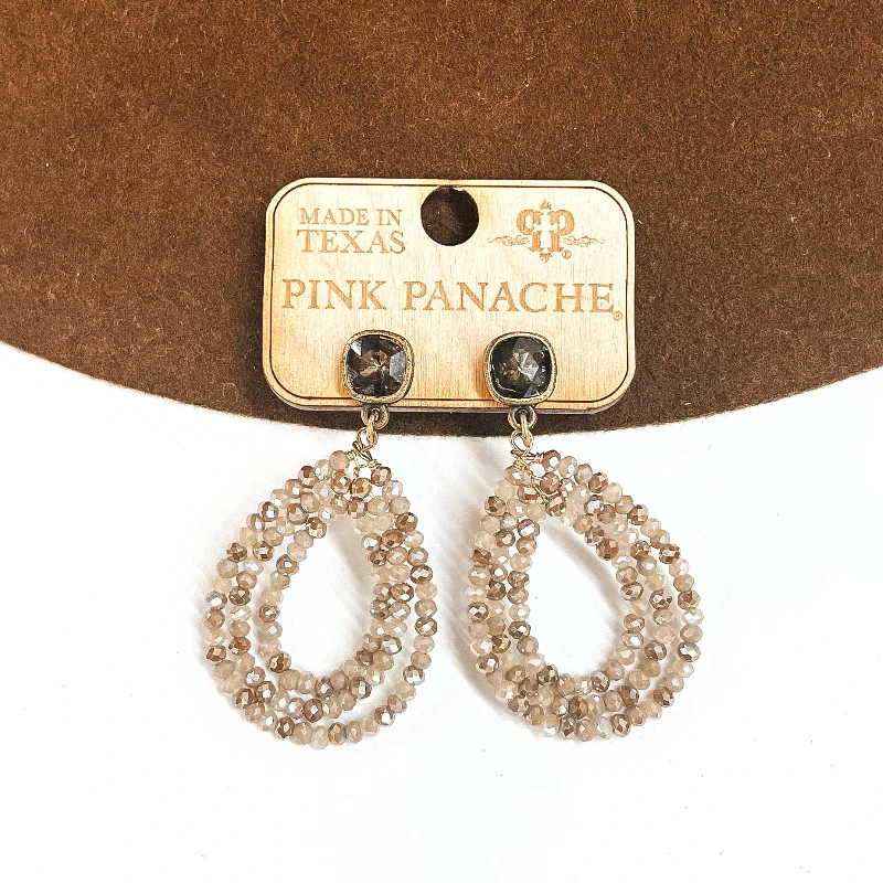 Multi-layered earrings for trendy outfits -Pink Panache | Light Colorado Ignite Cushion Cut Post Earrings with Triple Layered Teardrop in Cream Mix