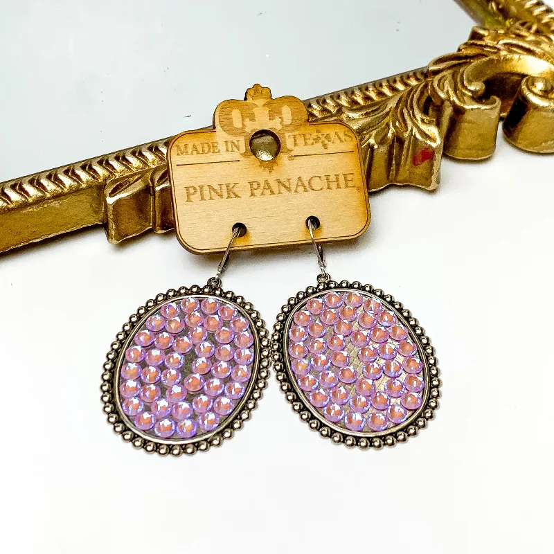 Ethnic earrings for cultural style -Pink Panache | Silver Tone Oval Earrings with Lavender Crystals