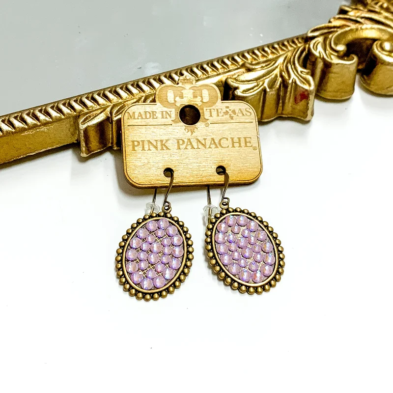 Butterfly earrings for a cute look -Pink Panache | Small Bronze Tone Oval Earrings with Lavender Crystals