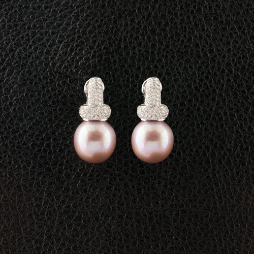 Floral stud earrings for feminine charm -Pink Pearl & Diamond Earrings