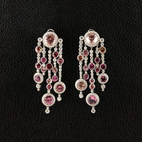 Handmade earrings for personal touch -Pink Tourmaline & Diamond Dangle Estate Earrings