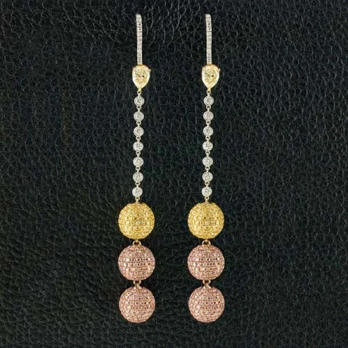 Handmade gold earrings for unique style -Pink, Yellow & White Dangle Ball Earrings