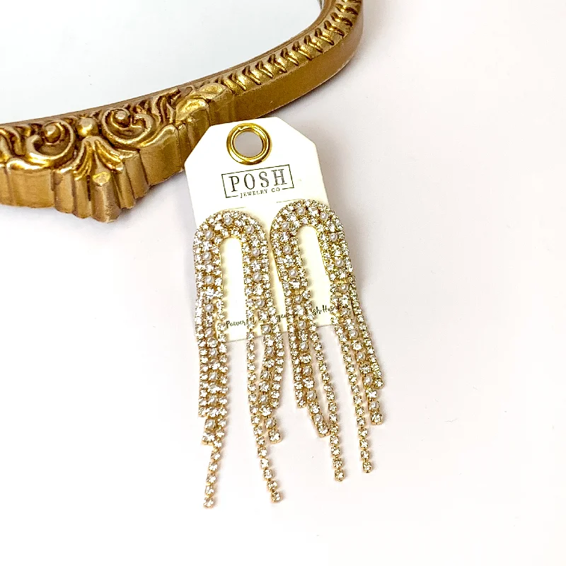 Unique statement earrings for women -Posh By Pink Panache | Arched Fringe Earrings with Pearl Accents in Gold Tone