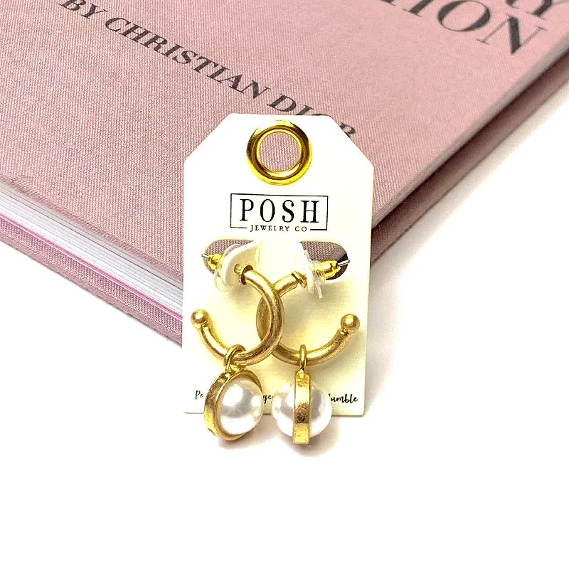 Minimalist hoop earrings for subtle elegance -Posh By Pink Panache | Huggie Hoop Earrings with Pearl Charm in Gold