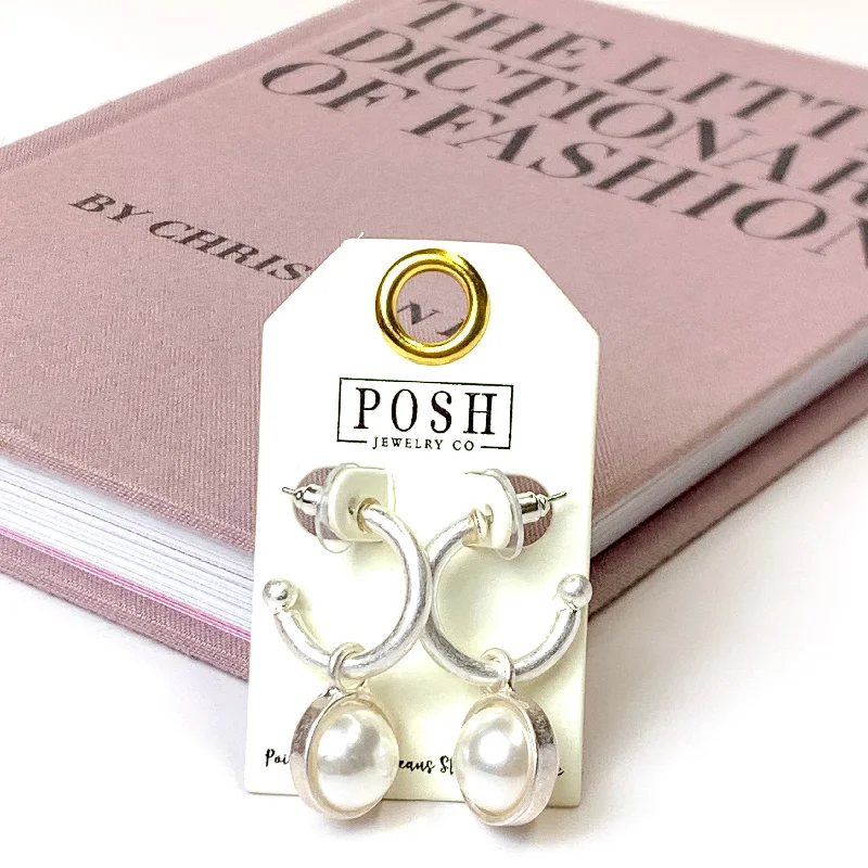 Rose gold earrings for elegant looks -Posh By Pink Panache | Huggie Hoop Earrings with Pearl Charm in Silver