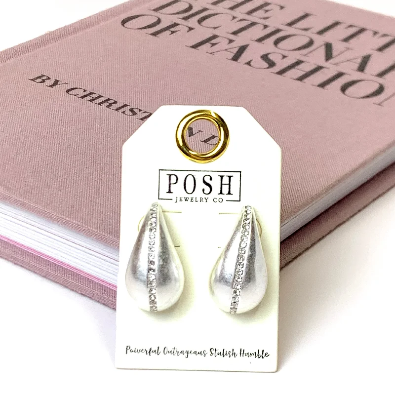 Handmade earrings for personal touch -Posh by Pink Panache | Rhinestone Accent Raindrop Post Earrings in Silver