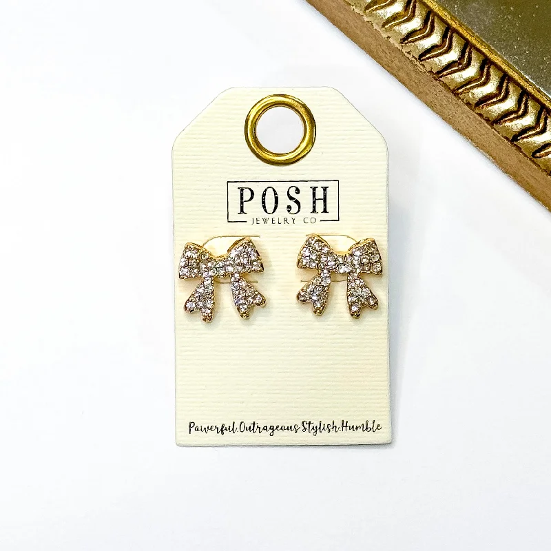 Fashionable ear cuffs for unique touch -Posh by Pink Panache | Twinkle Bow Gold Tone Stud Earrings